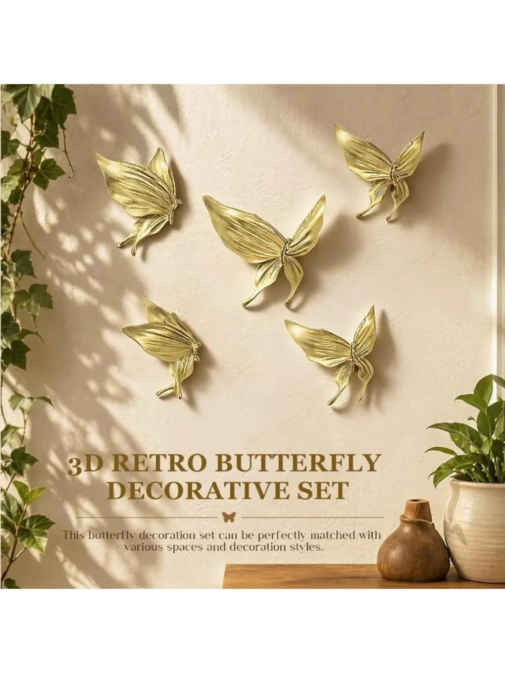 5 Pcs 3D Vintage Gold Butterfly Wall Art Decor for Home & Garden Decoration